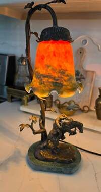 Vintage Fredrick Remington Bronze Cowboy Horse Marble Desk Lamp